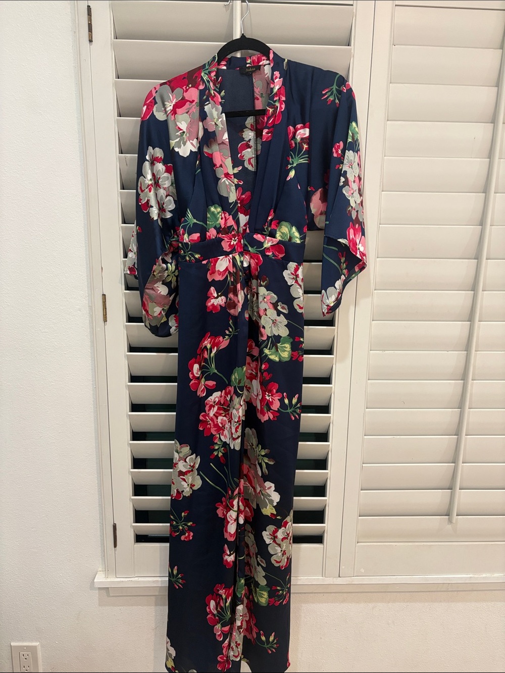 Aakaa Navy Floral Wrap-Style Jumpsuit with Pink & White Blooms